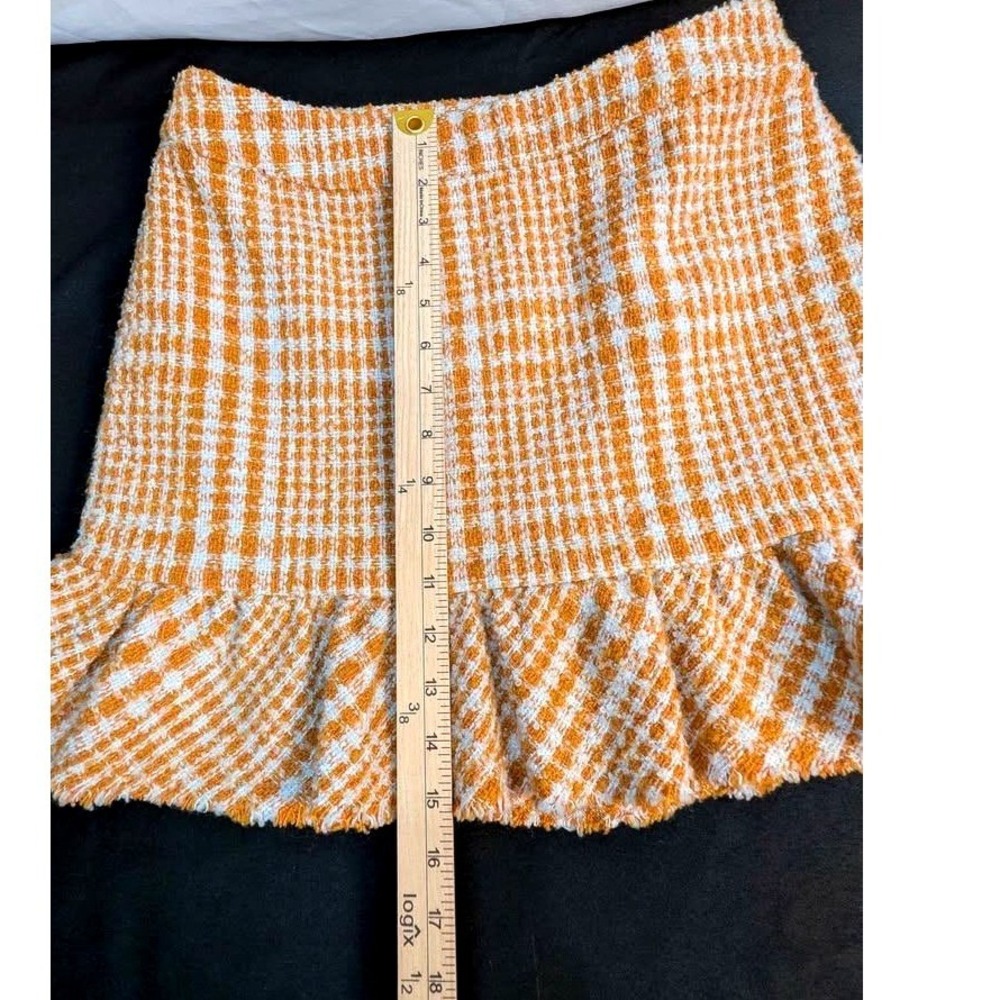 Naked Zebra Orange ~ White Plaid Tweed Ruffle Mini Skirt OS114324 Women's Small - Picture 4 of 10